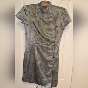 Women's Chinese Qipao Cheongsam Dress, Rear Zip, Front Slit, Sz 8, (Waist 30")